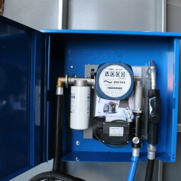 Diesel tank pump cabinet and pump